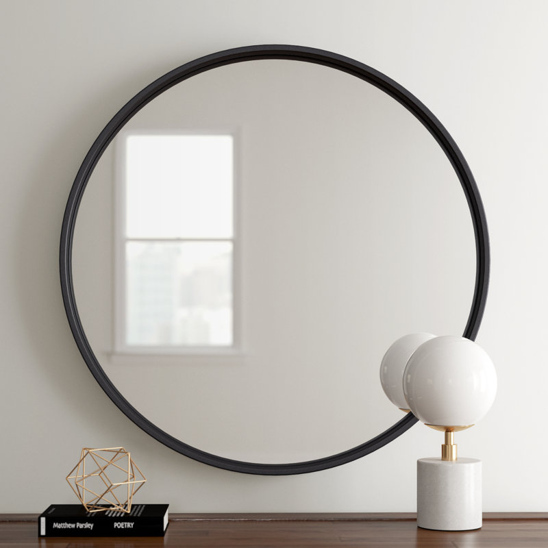 Ava-Jane Metal Flat Mirror, 24" x 24", Black