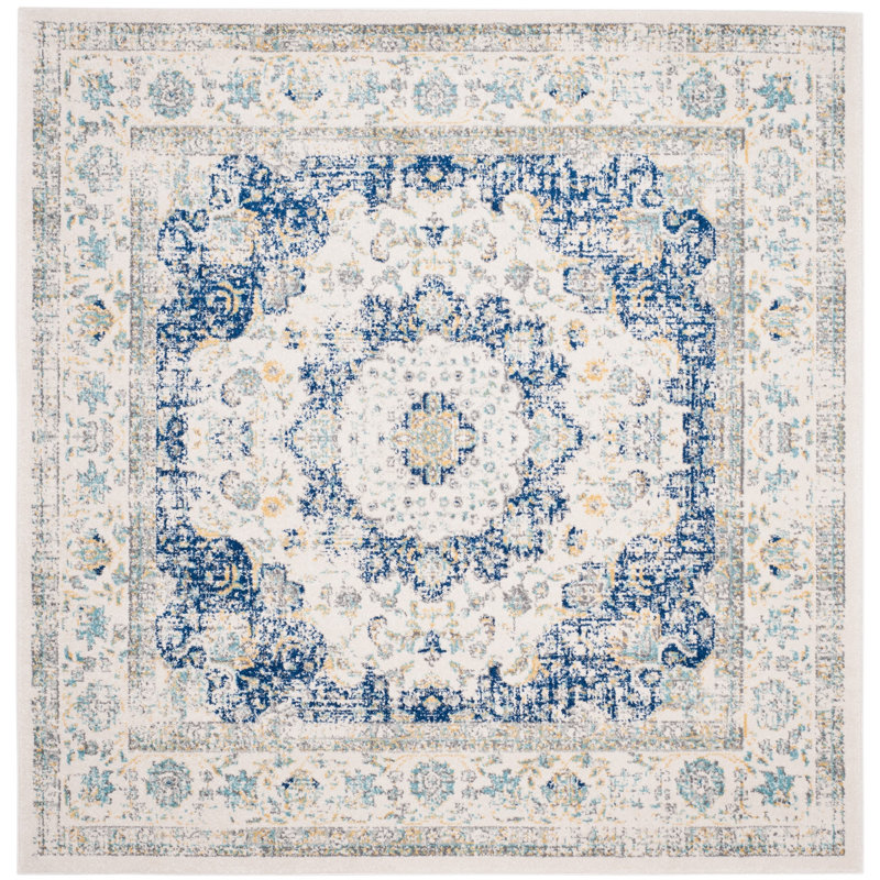 Annette Oriental Ivory/Blue Area Rug, Square 6'7"