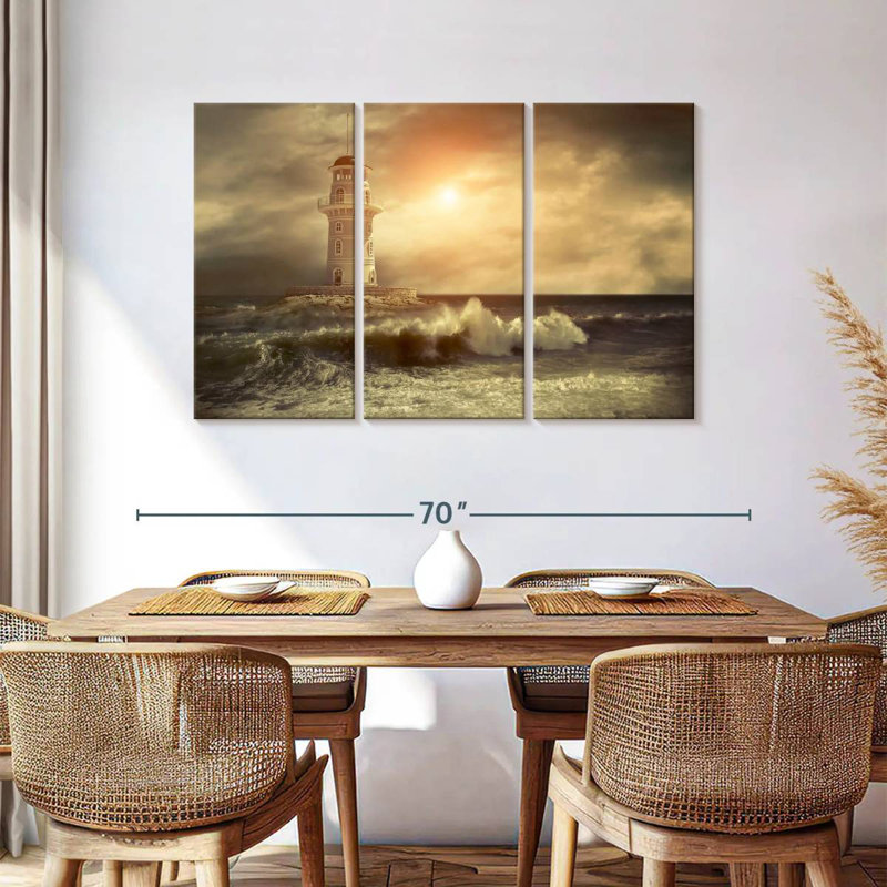 Lighthouse sunset storm Aletra, H 36 po x l 57 po