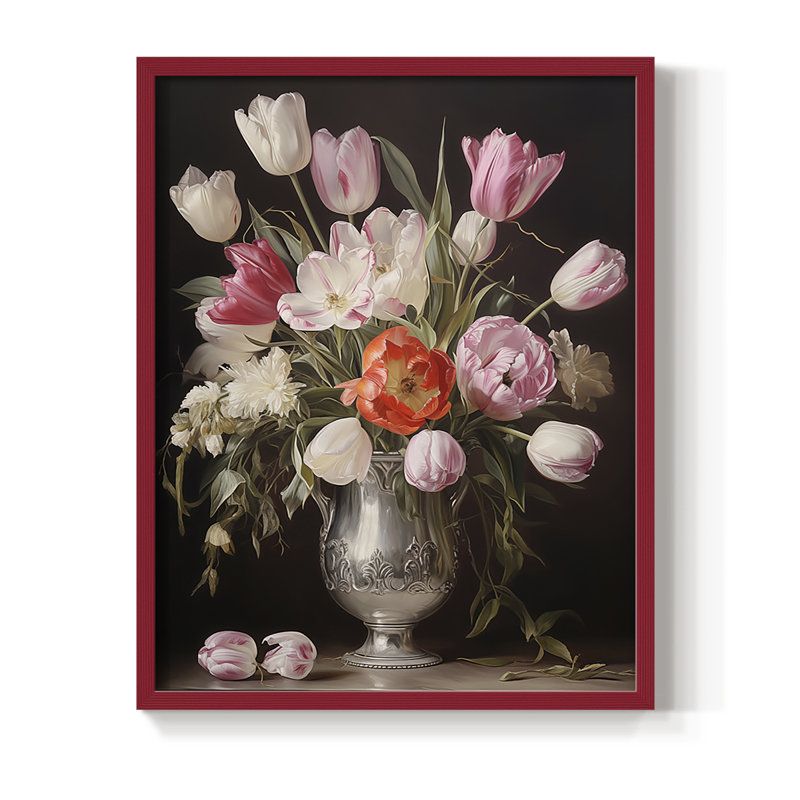 FLORAL Series DCCXCVII Framed Print - Solid Wood, 30" H x 24" W, Red