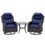 Ensemble de conversation en osier pour 2 personnes, 2 chaises pivotantes avec repose-tête, 1 table d'appoint et coussins bleus-803848879