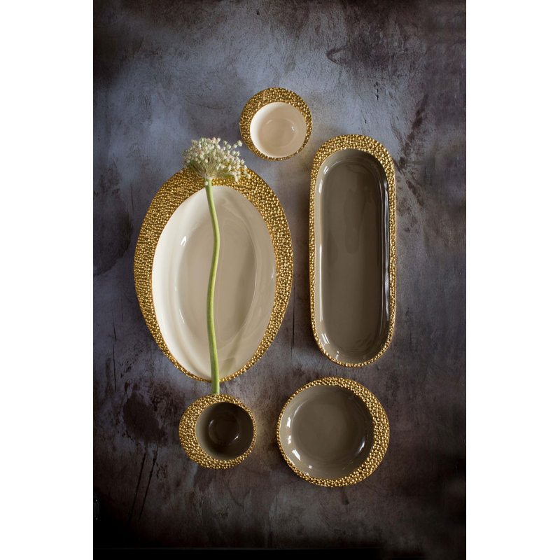 Cosmos Round Bowl Medium, Gold/Taupe, 3.75"H X 10.25"W x 10.25"D