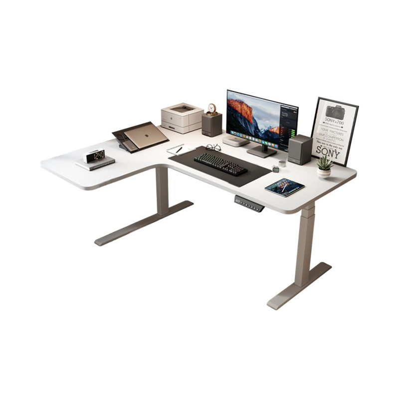 White Rectangular Manufactured Wood+Steel Writing desk, 29.53" H x 55.12" W x 39.37" D, Left Hand Return