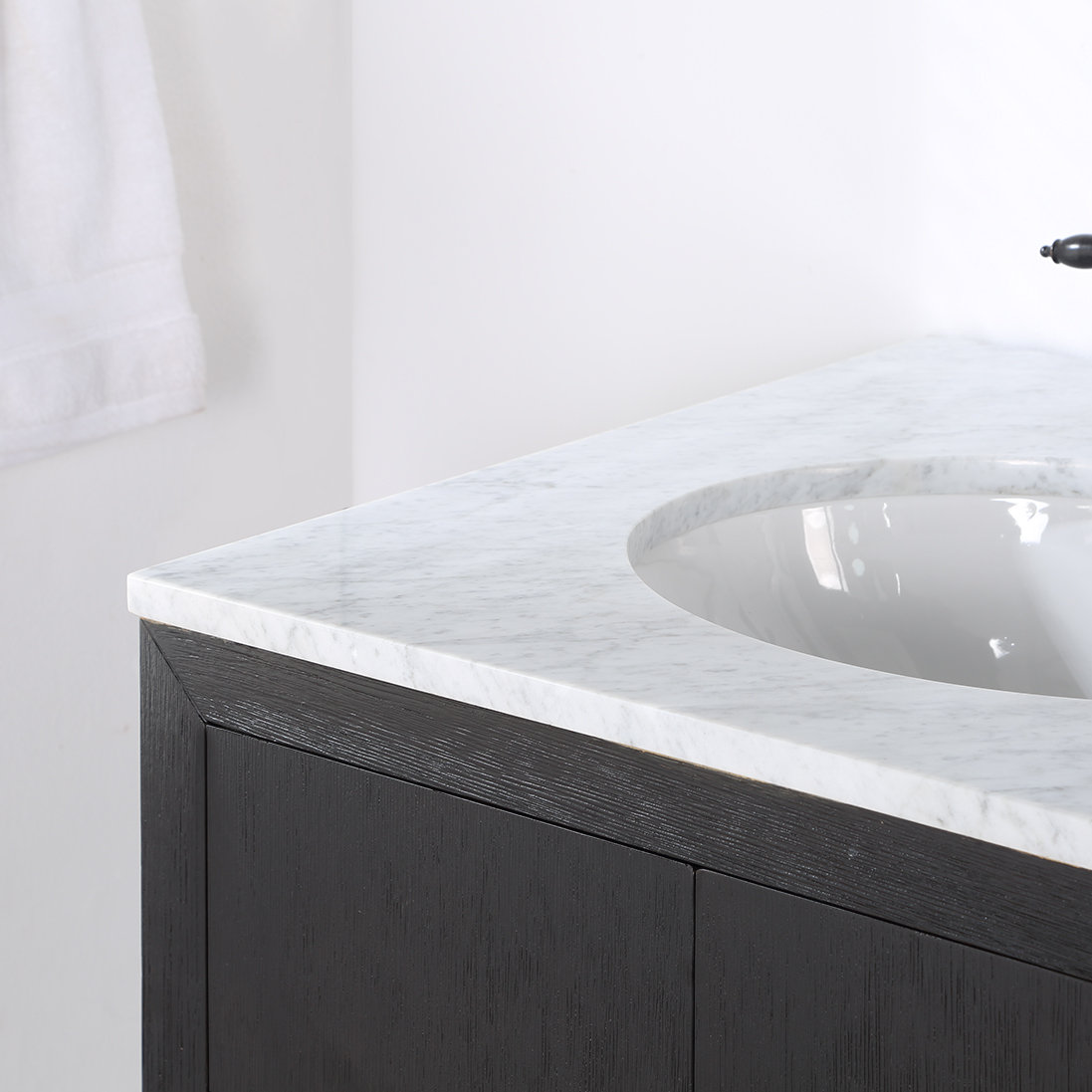 Alsup 30" Acacia Single Bathroom Vanity, Carrara Marble, Wire Brushed Dark Oak