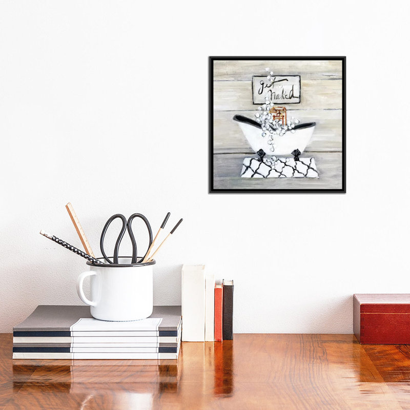 «Get Nake» par Sally Swatland - impression d'art graphique, Pas de tapis, 12" H x 12" W x1.5" D, Black Frame