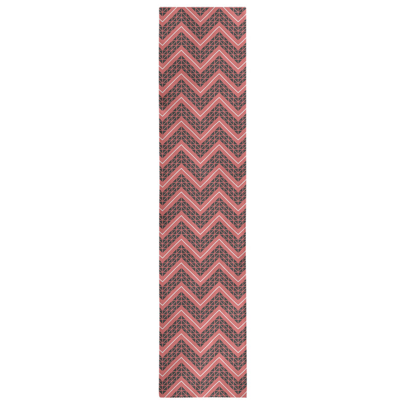 Stephenie Classic Hand Drawn Chevron Table Runner, 16" x 90", Berry Red/Black