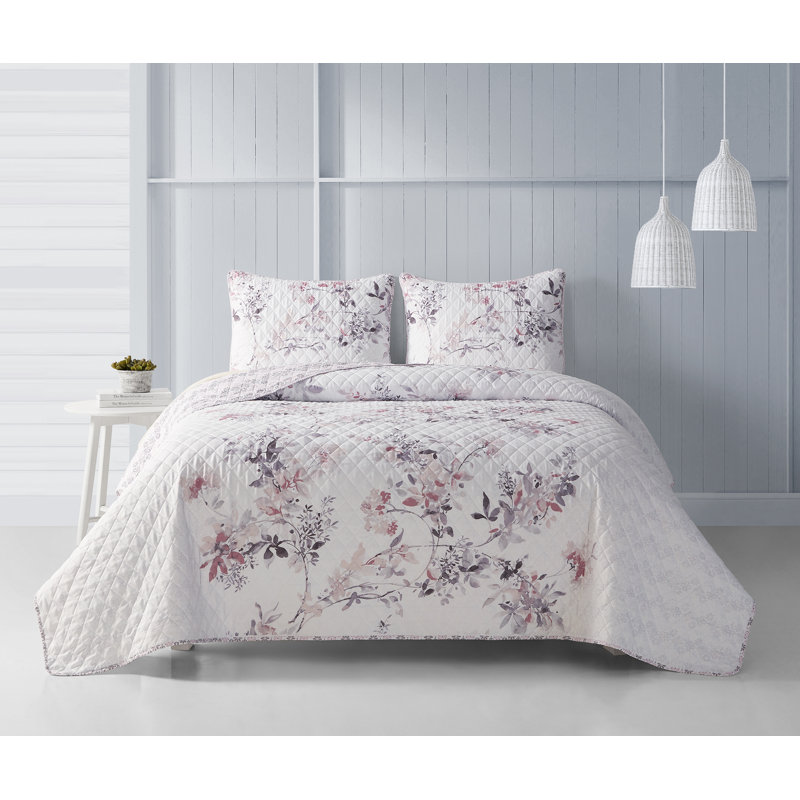 Ensemble de courtepointe 3 pièces en microfibre Foraker Blush / Mauve / White