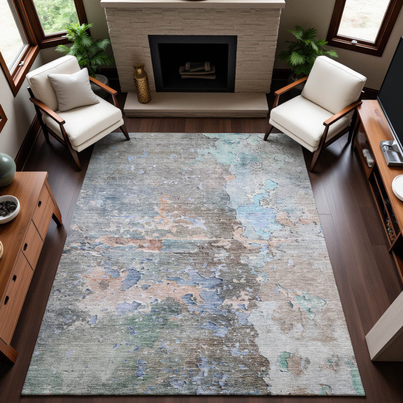 Tapis abstrait lavable à la machine Premium AMF1234, Rectangle 10 pi x 14 pi
