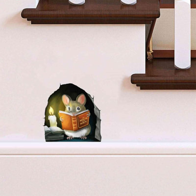 Mouse Reading Book Wall Decor Sticker Decal Kids Room Classroom Home Bedroom Bookcase Book Lover Of Mice And Children Adorable Mouse Reading Book