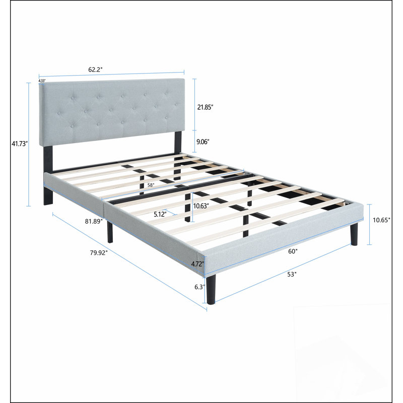 Base de lit tapissier grand format avec tête de lit moderne en tissu capitonné, parfaite pour les chambres contemporaines et un sommeil confortable.
