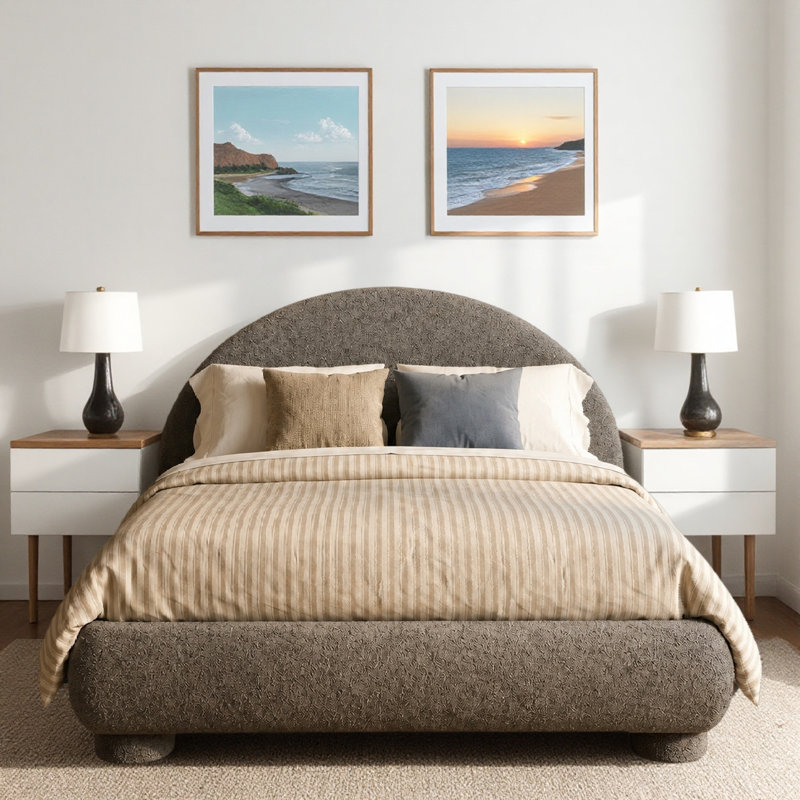 Lit plateforme Boucle, Grand lit, Gris