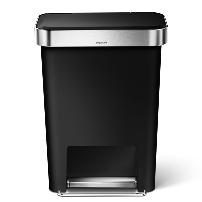Simplehuman 45 Liter / 12 Gallon Rectangular Kitchen Step Trash Can with Soft-Close Lid, Plastic, Black