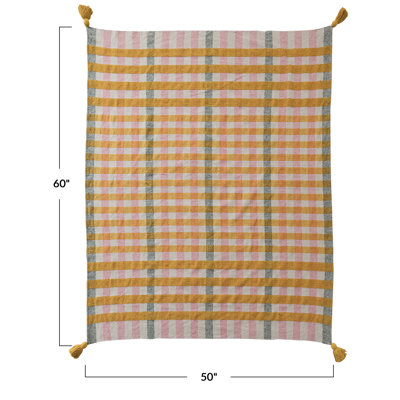 Woven Cotton Jacquard Throw With Tassels