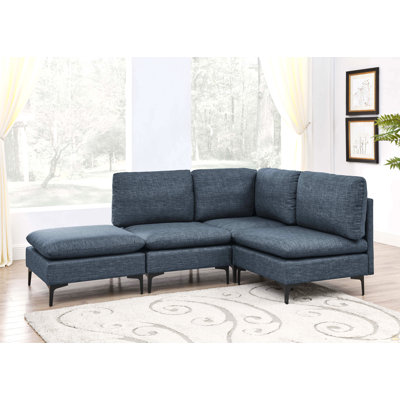 Linen Upholstered Modular Sectional With Metal Legs