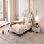 Lit plateforme tapissier double avec tête de lit en velours à motif floral-632814403-632814397