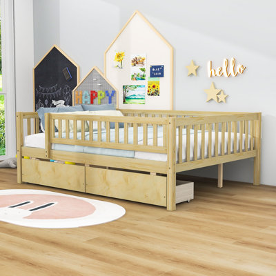 Full Size 2 Drawers Wooden Daybed with Fence