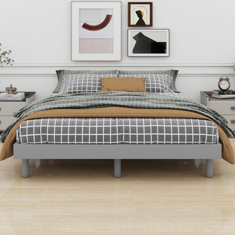 Modern Design Floating Platform Bed Frame, Gray, Full/Double