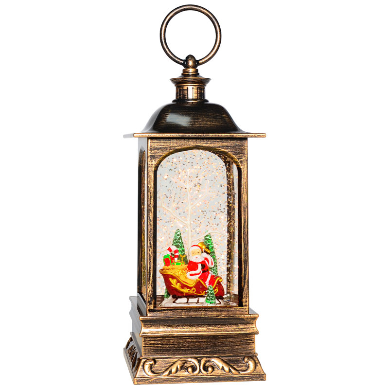 Lanterne de boule à neige musicale, décorations de Noël, voiture de traineau du Père Noël, prise lumineuse scintillante, minuterie de 9h, 6h pour Noël