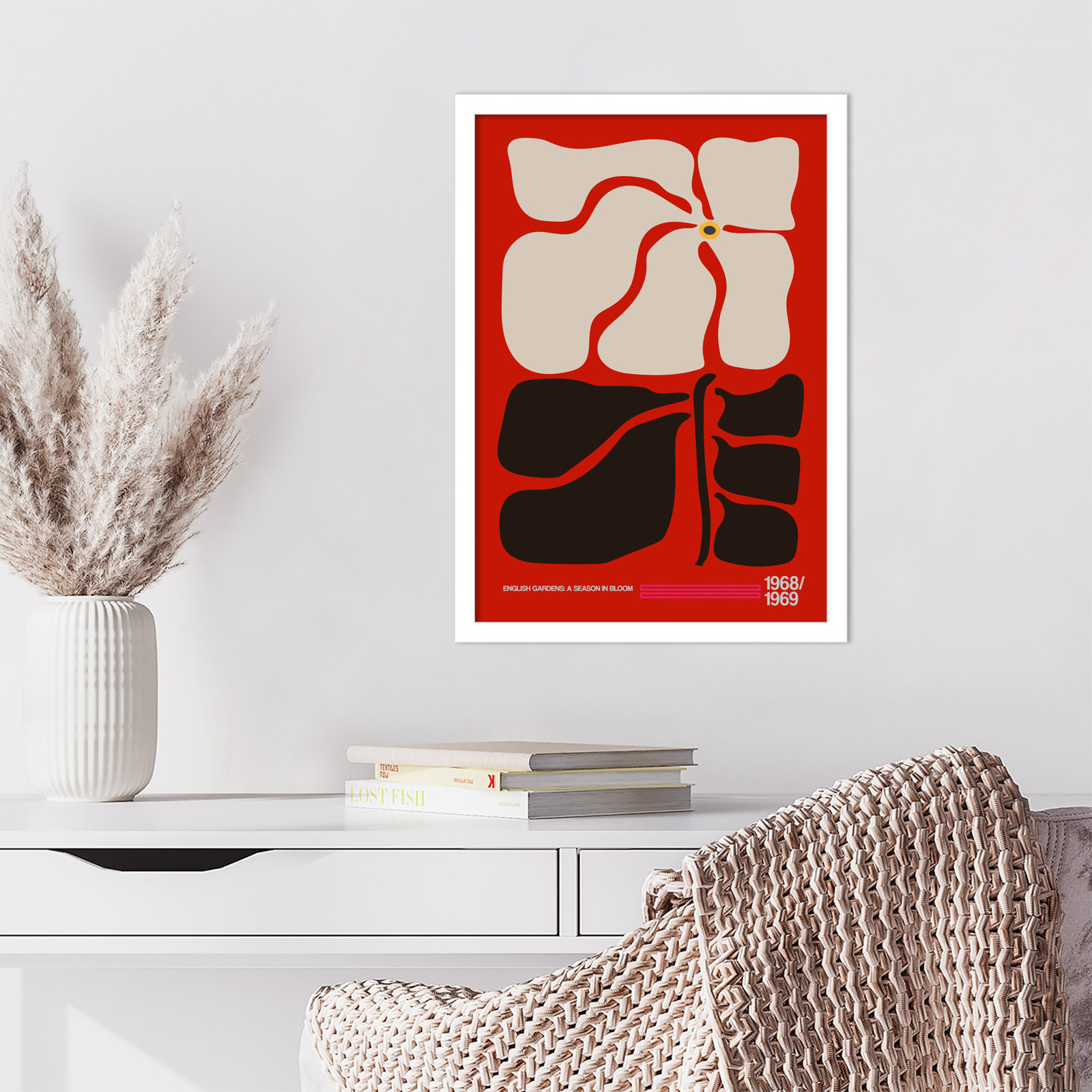 English Gardens Red by Frances Collett, 21" H x 15" W x 1" D, White