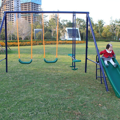 3-in-1 Backyard Swing Set with Belt Swing, Slide & Glider