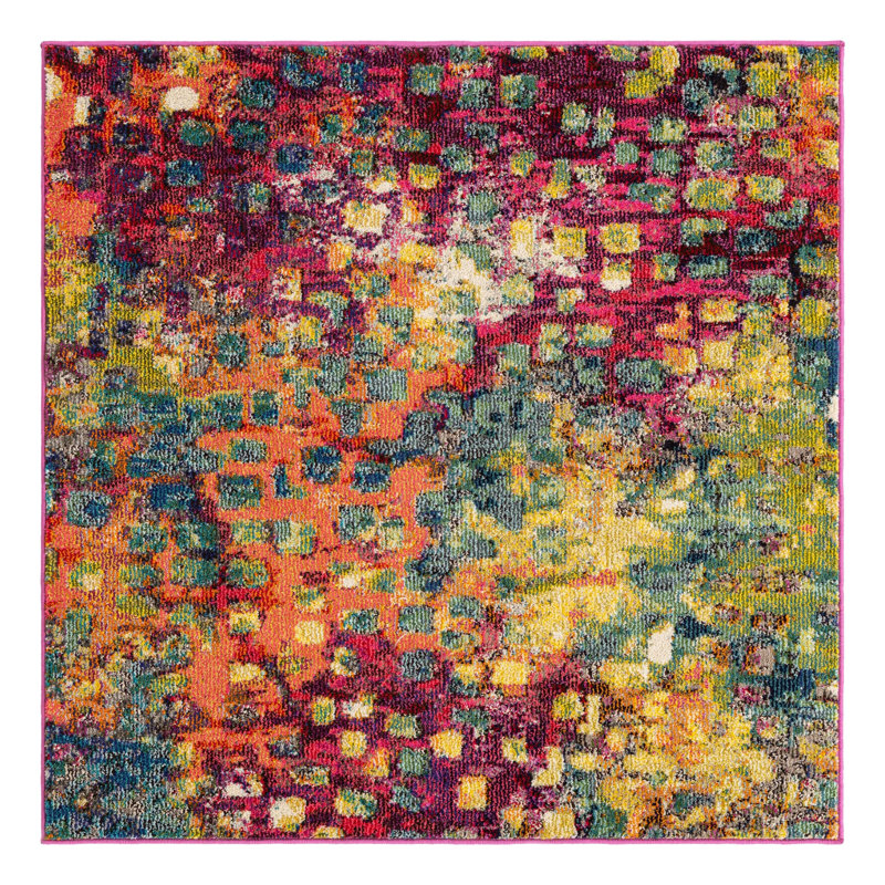 Corlenzo Washable Abstract Indoor Rug, Square 4' x 4'