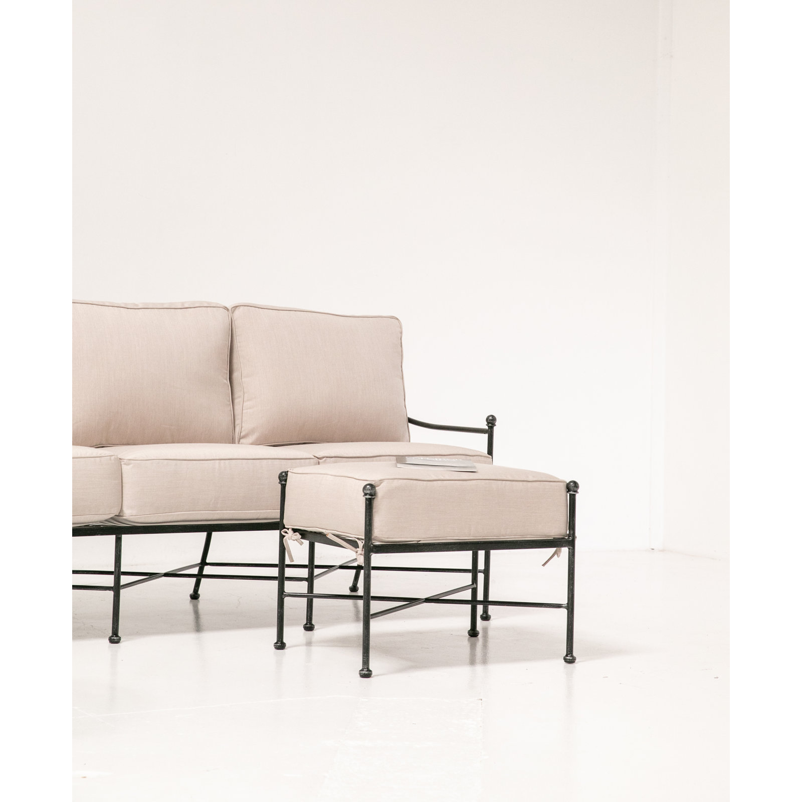 Lucier Upholstered Outdoor Ottoman with Cushion, Canvas Skyline
