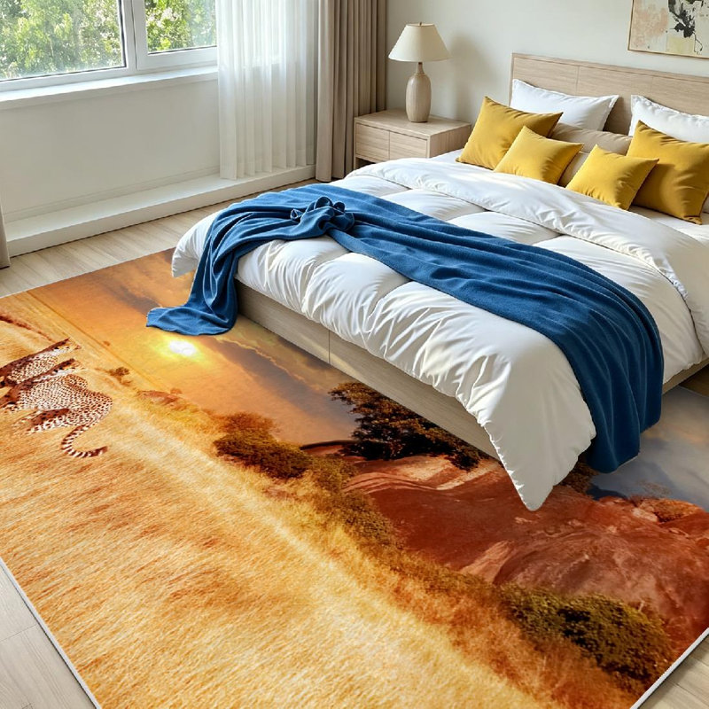 Tapis doré doré lavable à la machine, guépards dans la savane africaine, Rectangle 71 po x 98 po