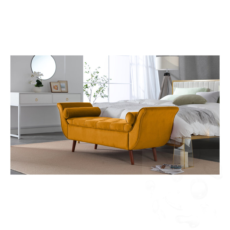 Banc long capitonné avec rangement, Brown/Yellow