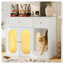 Modern Cat Litter Box Enclosure with LED Light - White Hidden Litter Box Furniture with Storage Drawers, Acrylic Doors End Table for Living Room