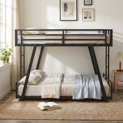 Metal Bunk Bed With Dual Side Ladders, Reinforced Support Legs, Low Profile Design, Space-saving Heavy Duty Frame