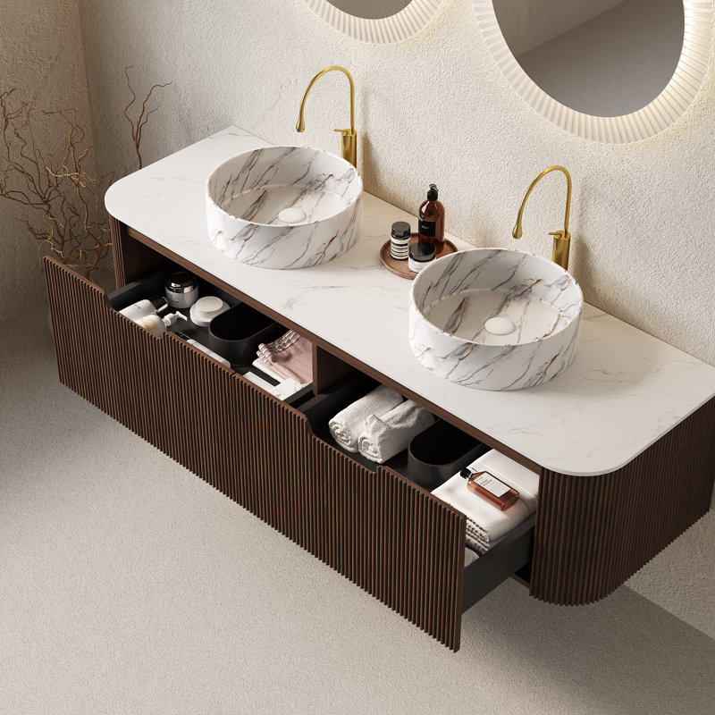 Meuble-lavabo mural Annora, White Rectangle, 60"