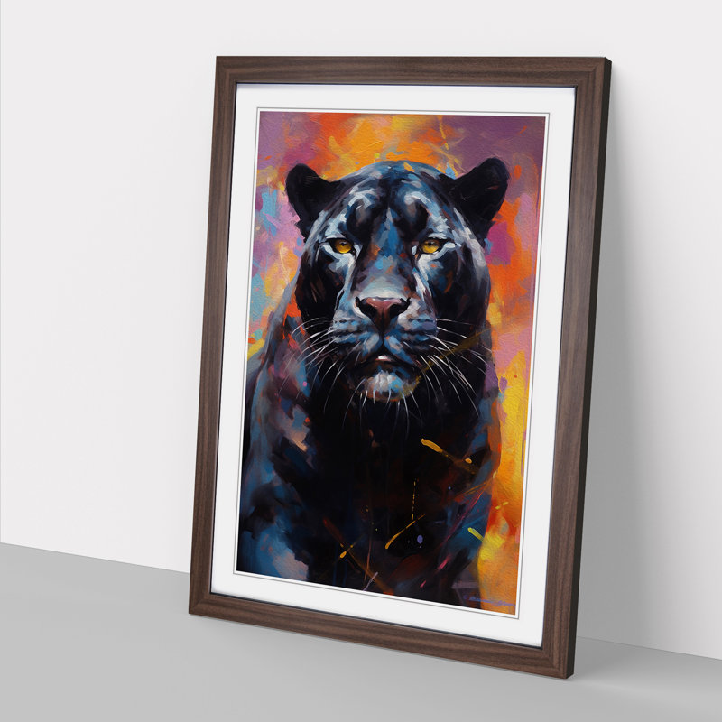 Panther Gestural Art - Framed Print, 64cm H x 46cm W x 2cm D, Walnut Framed