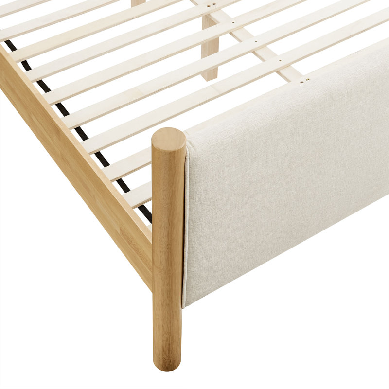 Maven Boucle Upholstered Platform Bed, Solid + Manufactured Wood, Ivory Oak, Full