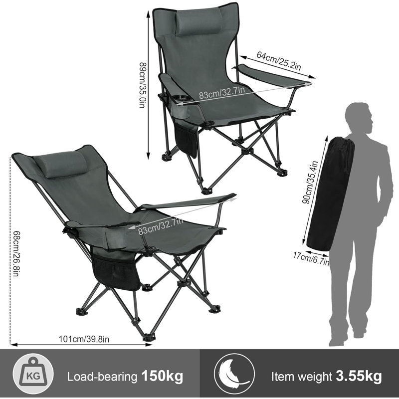 Mineo Folding Camping Chair, Grey