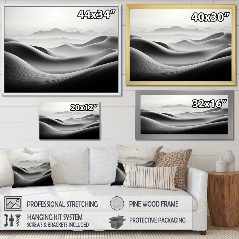 «Black and White Rivers», impression sur toile, H 16 po x l 32 po x P 1 po, Cadre simple noir