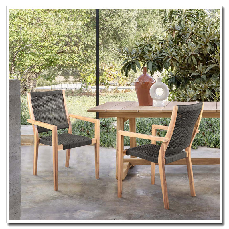 Rivani Outdoor Rope Dining Chairs in Teak Finish - Set of 2