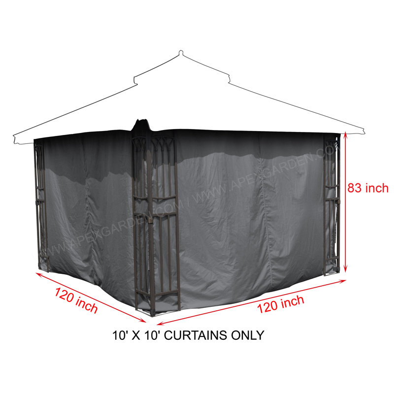 Gray Polyester Privacy Curtain Set for 10' x 10' Gazebo