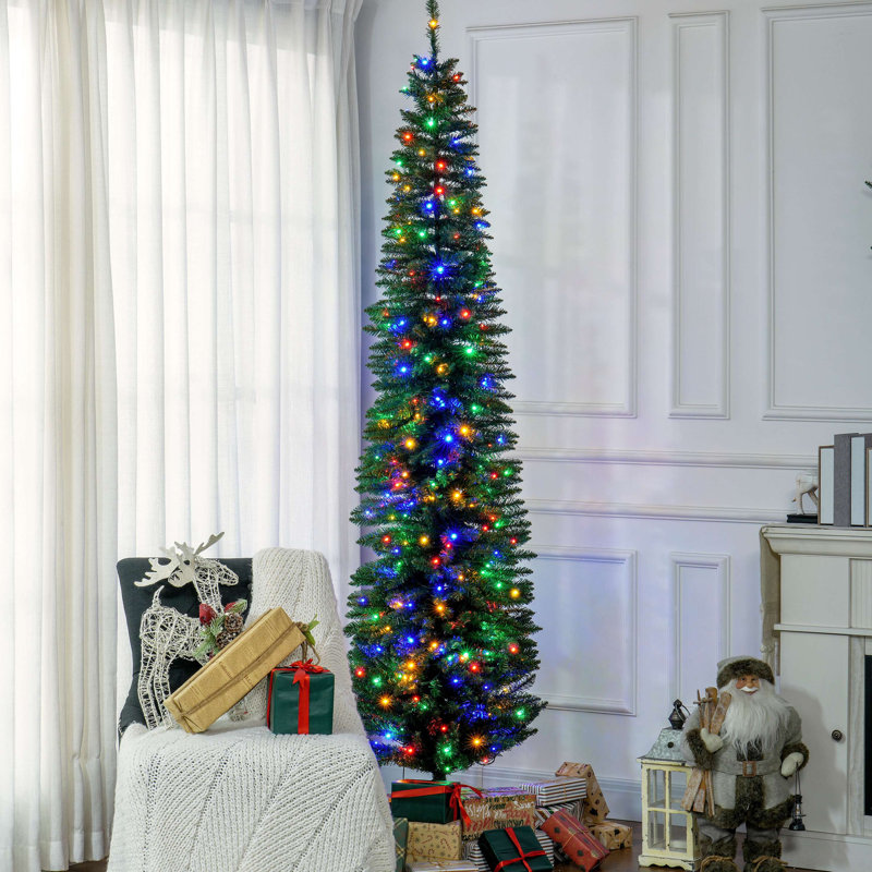 Arbre de Noël artificiel 8 pi avec 8 lumières, 668 branches, 250 lumières DEL colorées et base en acier, H 7 pi 9 po, Vert