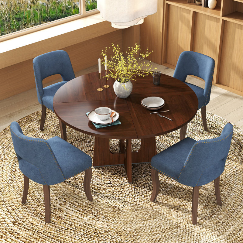 Ensemble de table ronde 47 po avec chaises 4/6 rembourrées, finition chêne / noyer / marbre pour la cuisine de la salle à manger