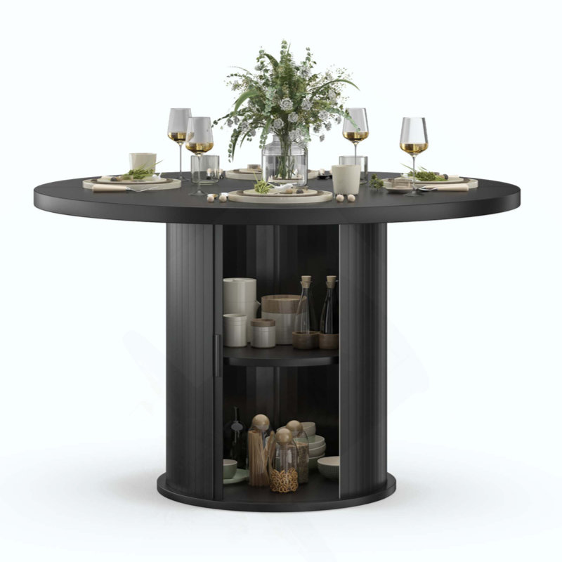 Round Dining Table For 4 People, Small Wood Kitchen Table With Sturdy Metal Base, Modern Round Dinner Table For Dining Room, Easy Assembly