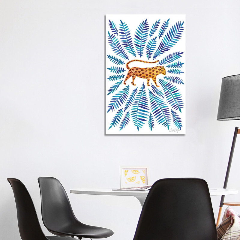 Jaguar, Blue Leaves by Cat Coquillette - Wrapped Canvas Print, 101.6cm H x 66.04cm W