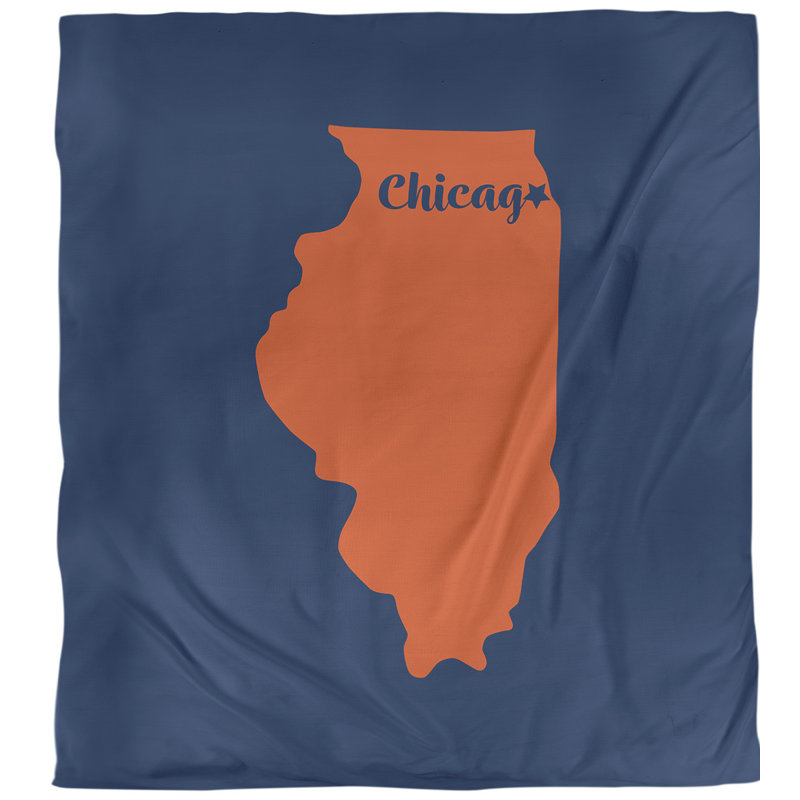Housse de couette simple chicago Illinois, Housse de couette pour grand lit, Bleu marine / Orange, Polyester brossé