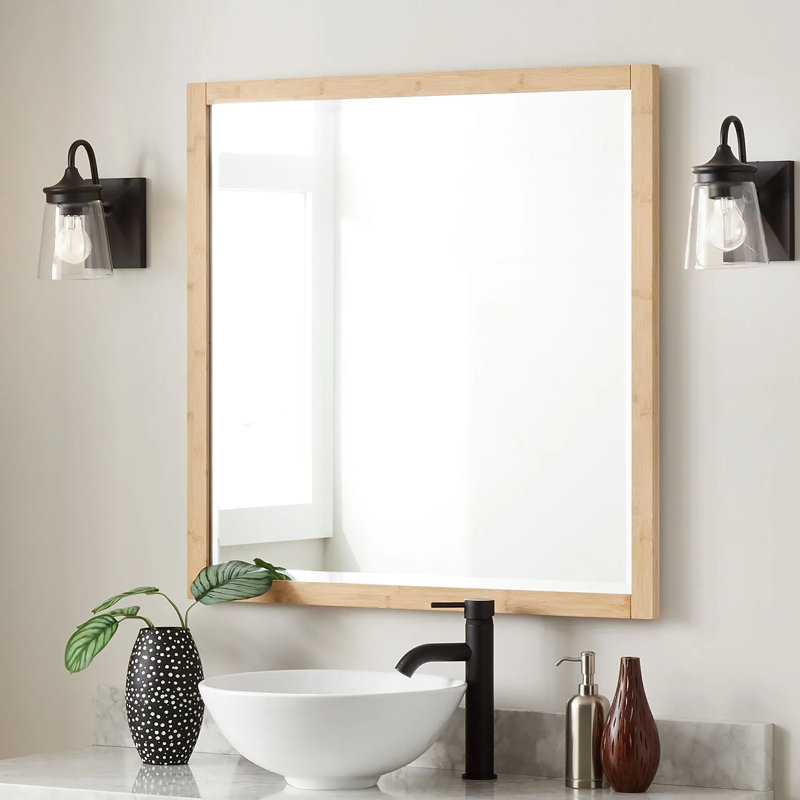 Miroir de salle de bain Burfield, 34 po x 34 po, Bambou naturel