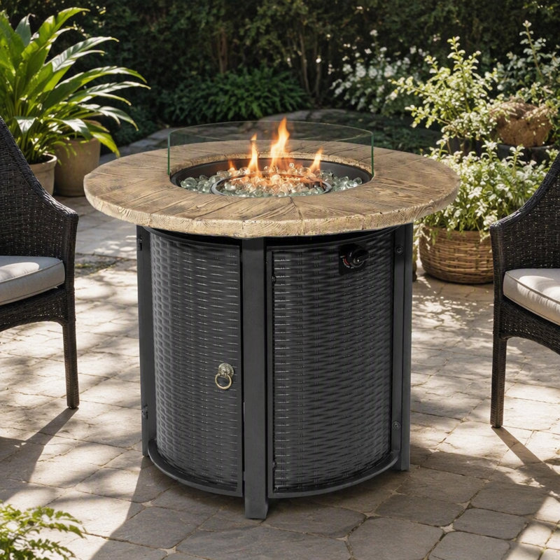 30Inch Round Fire Pit Table Propane Fire Table With Lava Rocks
