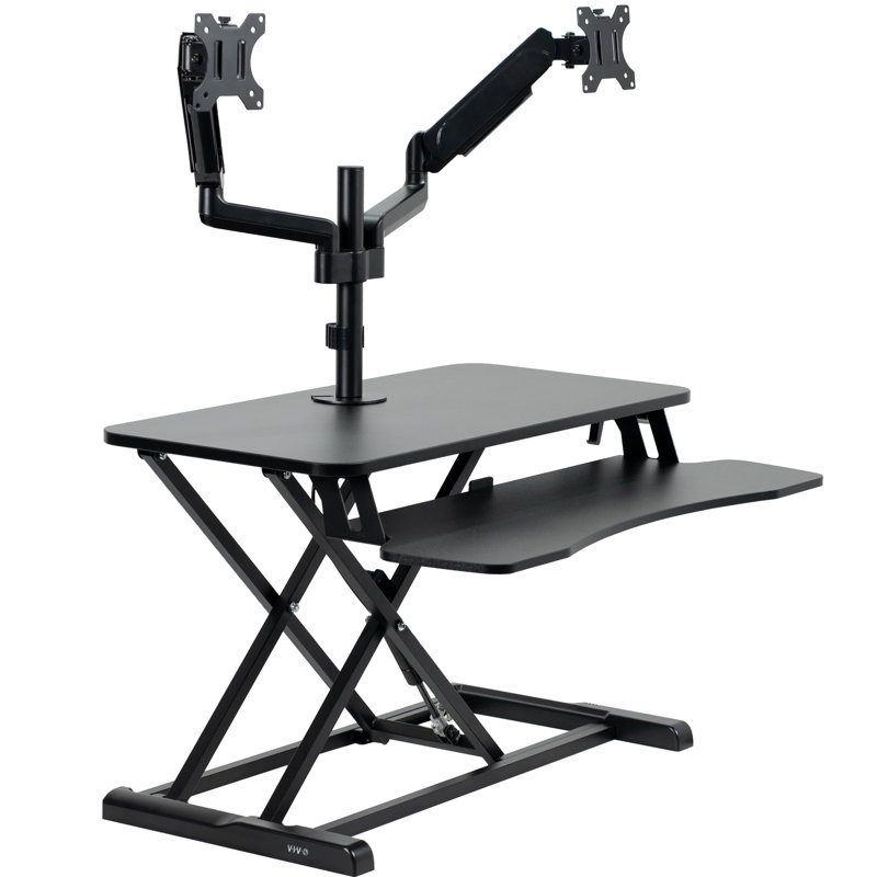 Black Adjustable Standing Desk Converter with Dual Monitor Mount