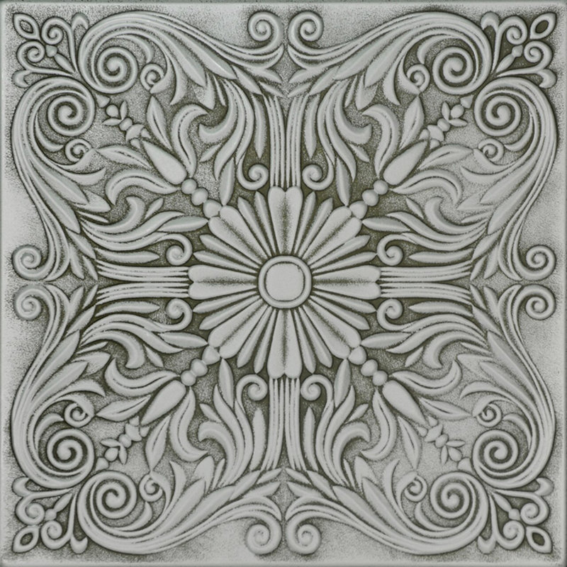 Spanish Silver 1.6 ft. x 1.6 ft. Polystyrene Glue-up Ceiling Tile, Moss Grey