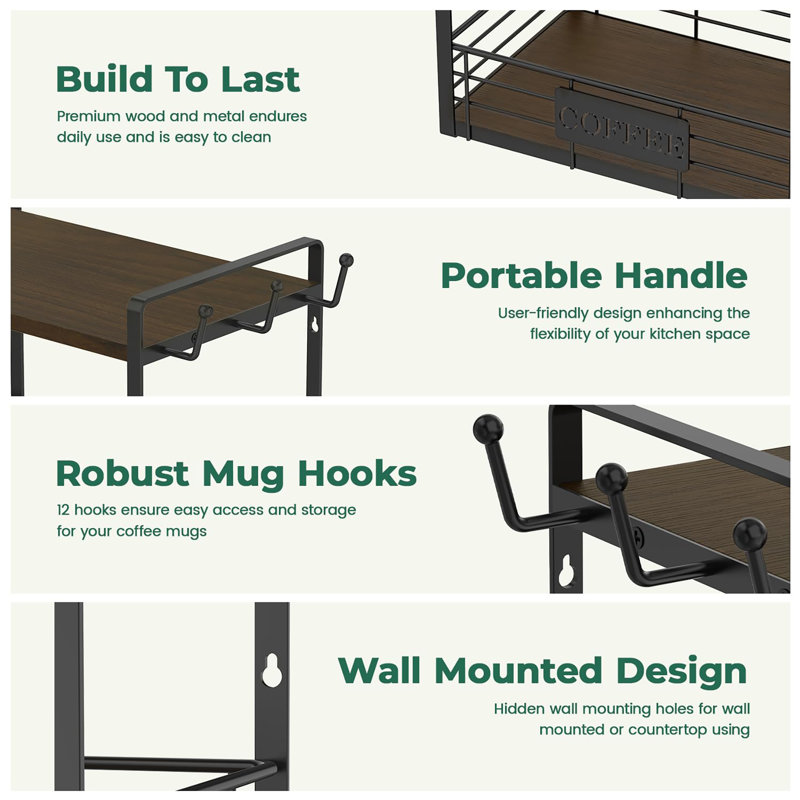 Multi-Functional 2 Tier Mug Tree Rack, Brown