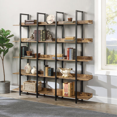 Bibliothèque à 5 niveaux avec bureau ouvert, tablette de style industriel rétro avec structure en métal