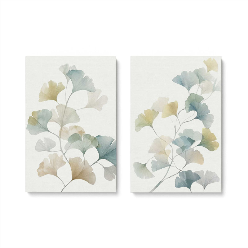 Ensemble de 2 impressions Ginkgo Whisper, 12 po x 8 po, Toile tendue
