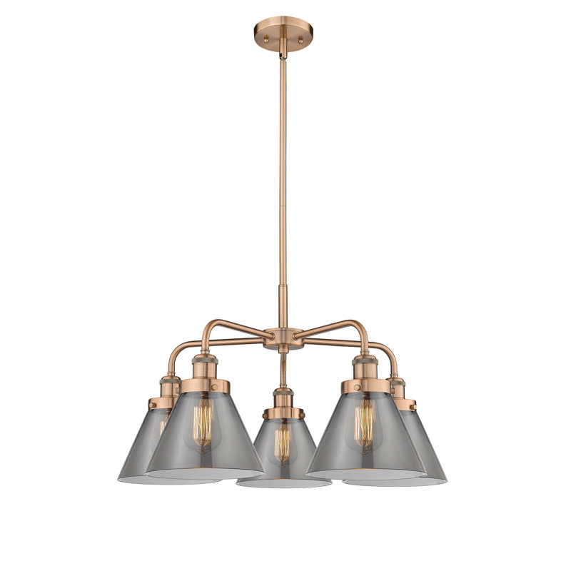 Lustre suspendu 5 lumières Cone, Plaqué couleur fumée, Cuivre antique